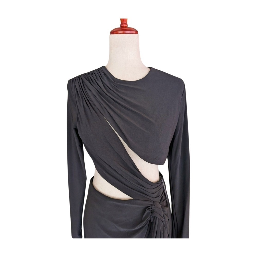 NWT IEENA for Mac Duggal Black Jersey High Slit Cutout Evening Gown Size 4 - Picture 7 of 10